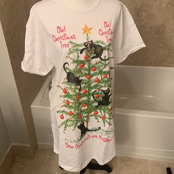Oh Christmas Tree Cats Sleep Shirt White - Picture 2 of 7